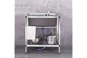 KUKIXO Acier Inoxydable Évier Cuisine Lavabo à Une Cuve, Évier Utilitaire Avec Égouttoir 1 Compartiment Avec Robinet, Pour Garage, Restaurant, Cuisine, Buanderie, Intérieur Extérieur (Color : Single cold,