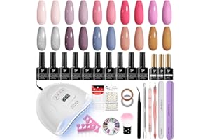 Gel Nail Polish Set, Phoenixy 10 Colors Gel Nail Polish Starter Kit with 80W UV LED Nail Lamp 10ml Nail Polishs Gel Nail Kit Gift Set for Women DIY Nail at Home