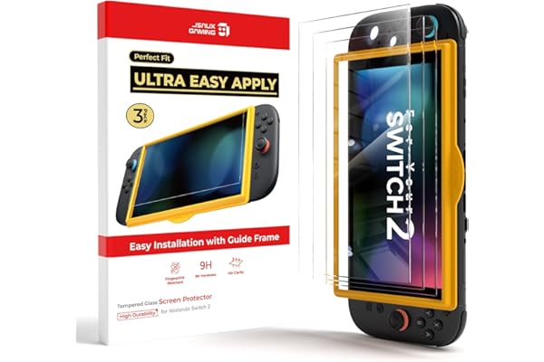 JSAUX Protector Pantalla Ultra HD para Nintendo Switch 2, Pack de 3 | Cristal templado 9H, Instalación sin burbujas, Marco de montaje, Alta claridad HD, Colores vivos originales