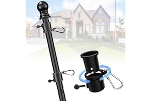 THEAQUE Flag Pole for Outside House - Tangle Free Flag Poles - High Wind Heavy Duty Flag Pole Kit Wall Mount for Porch Garage Truck Car Boat - Hand Held for Parade (5 FT, Black)