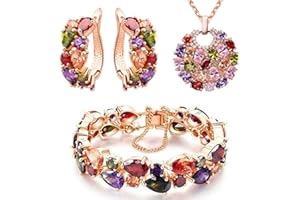 Nehzus "Mona Lisa" parures de bijoux – Oxyde de Zirconium Multicolore Plaqué Or Rose Bracelet Pendentif Collier Boucles d'oreilles