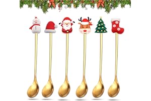 AIZQYC Cucharas de Café Navideñas con Caja de Regalo, Dorada Cucharas de Navidad de Acero Inoxidable, Cucharas para Mezclar Usado para Café, Postre, Sopa.