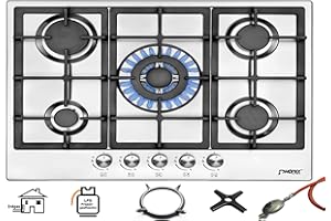 PHÖNIX GERMANY Phönix PS-901T - Piano cottura a gas, a incasso, in acciaio INOX, 90 cm, a 5 fuochi, autosigillante