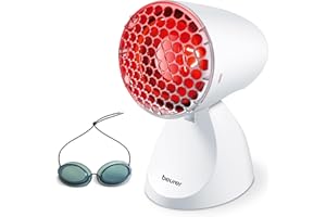 ‎BEURER Beurer IL 11 Infrarotlampe mit Schutzgitter, Medizinprodukt mit wohltuender Wärme zur Anwendung bei Erkältung und Muskelverspannung, 5 Neigungsstufen, inklusive Schutzbrille, Weiß