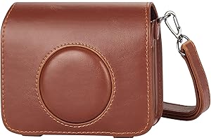 Leebotree EVO Funda de Transporte Compatible con Instax Mini EVO Cámara Instantánea, Bolsa de Transporte Fabricada en Cuero con Correa Ajustable/Desmontable (Marrón)