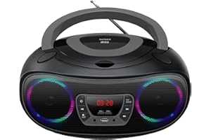 Denver Lecteur CD Portable avec Effets de Lumière - Bluetooth - Poste CD Enfant - Boombox - Radio FM - AUX - TCL212BT - Gris