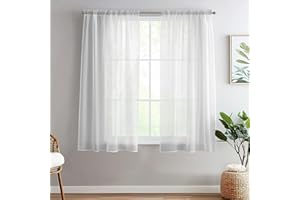 TOPICK Sheer White Curtains for Kitchen Living Room Bedroom Window Lightweight Solid Voile net 63 Inch Drop Drapes Light Filtering Cafe Curtains Rod Pocket Window Treatments 2 Panels