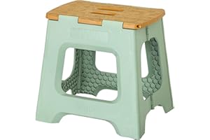 Vigar Taburete Plegable Compacto para Adultos, 32 cm Taburete Plegable Antideslizante para Casa, Dormitorio, Baño, Armario, Oficina, Soporta hasta 150 kg, Verde, Bamboo Print on Top
