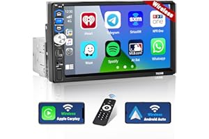 Hikity Autoradio 1 Din Apple Carplay sans Fil Android Auto sans Fil, 7 Pouces Écran Tactile Poste Autoradio Bluetooth Voiture Radio FM Lien Miroir Commande au Volant Caméra de Recul & Microphone