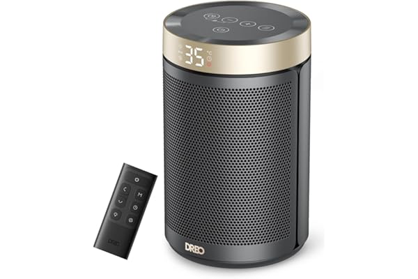 Dreo Calefactor Bajo Consumo Cerámico, con Termostato Portátil, Temporizador 12H, Modo Eco y Ventilador, 1500W PTC Rápido y Seguro para Oficina, Dormitorio y Casa