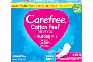 Carefree Wkładki higieniczne Cotton Feel Normal o świeżym zapachu, 100% oddychające dla długotrwałego uczucia świeżości, rozmiar normalny, 100 sztuk