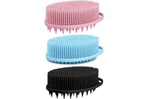 Omtofo 3 Stück Silikon Körperbürste, 2-in-1 Körperwäscher Badebürste Duschbürste, Shampoo Bürste, für Kopfmassage, Peeling, Sanft, schäumt gut, leicht zu reinigen, langlebig, alle Hauttypen