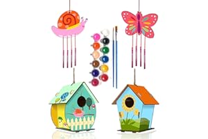 HOME COMPOSER 4 Pack DIY Bird House Wind Chime Kits for Children to Build and Paint, Wooden Arts and Crafts for Kids Girls Boys Toddlers Ages 8-12 4-6 6-8
