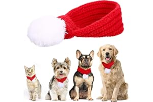 Naler Sciarpa Natalizia per Animali Domestici Sciarpa Rossa a Maglia per Animali Domestici con Pom Pom Bianco, Regalo Natale per Cani e Gatti Feste E Cosplay 48 * 7.5 cm, S