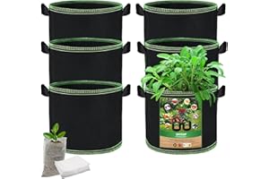 OFFCUP Plant Grow Bags, 6pcs 3 Gallon Planter Bags with 100 Pcs Plant Seedling, Breathable Nonwoven Fabric Pots Tomato Plant Container with Handles for Vegetable Flower Plant Fruits (Black)