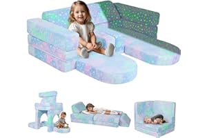 MeMoreCool 10-Piece Kids Play Sofa, Modular Toddler Chair Couch for Playroom, Fold Out Play Set for Girl Boy, Convertible Sectional Foam Playset, Colorful Star