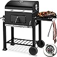 tectake® Barbecue & Grill XL with Integrated Thermometer, Lid, Folding Shelf, Bottle Opener & Warming Rack - Portable, Outdoor BBQ for Home, Garden & Camping - Stainless Steel & Chrome - Deluxe