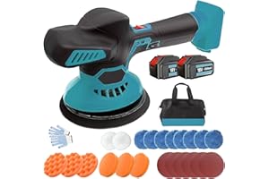 WAKKAPEINT Auto Poliermaschine 18V mit 2x 5.5AH Akku, Ersatz für Makita 18V Akku, 24 PCS Aufsätze, 6 variable Geschwindigkeit 2500 - 5000 RPM, Polierkörper 145mm, Zum Polieren, Schleifen
