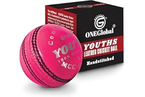 ONEGlobal Palla da cricket junior in vera pelle, cucita a mano, 136 g, palline da cricket rigide per ragazzi, qualità da partita 4 3/4 oz Junior Hard (JUNIOR, 1-rosa)
