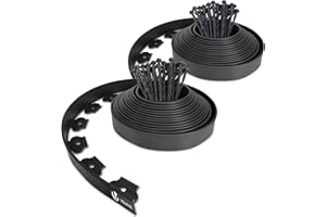 VOUNOT® Borde Jardín, Césped Borde, Flexible de Plástico, Longitud 20 m, Altura 5 cm, con 60 Clavijas, Negro