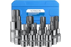 VORXEON 13Pcs Torx Bit Set Star Bit Socket Set T8-T70, 50BV30 CR-V Drive Socket and S2 Alloy Steel Bit, 3 Sizes 1/4 3/8 1/2 Inch with Storage Case