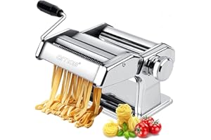 AMOS ® 3 in 1 Heavy Duty Stainless Steel Professional Fresh Pasta Lasagne Spaghetti Tagliatelle Maker Machine Cutter with 3 Cut Press Blade Settings with Table Top Clamp Kitchen Set (Silver)