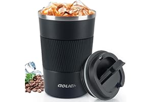Aolieh Thermobecher, Kaffeebecher mit Auslaufsicherem Deckel, Thermobecher- Isolierbecher, Edelstahl Travel Mug, Kaffeebecher to go für heißes und kaltes Wasser Kaffee Tee (380ML,Schwarz)