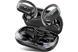 Ordtop Bluetooth Kopfhörer Sport, 70H In Ear Kopfhörer Bluetooth 5.4, HiFi Stereo Tiefer Bass Kabellose Kopfhörer mit 4 Noise Cancelling Mics, IPX8 Wasserdicht Ohrhörer mit Ohrhaken, LED-Anzeige USB-C