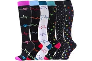 Zingso Calcetines de Compresión (6 pares) para Hombres y Mujeres de 20 a 25 mmHg Medias de Compresión, los Mejores para Atletismo, Carrera, Viajes en avión, Apoyo