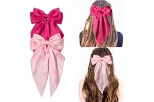 Kinretixia® 2 Stück Haarschleifen-Clips für Frauen, große Satin-Haarschleifen, langer Schwanz, Krokodilklemmen, große Haarschleife, Mädchen-Haar-Accessoires