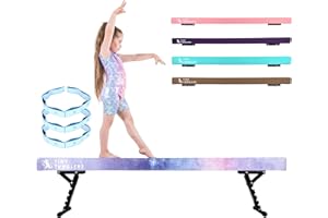 TINY TUMBLERS Gymnastics Beam For Kids - Advanced Adjustable Gymnastics Equipment For Children at Home - High and Low Beam - Faux Suede, Five Height Levels - Flexibility Strap Included