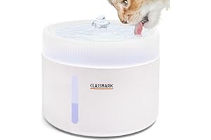 CLASSMARK Fontanna Dla Kota - Fontanna Do Picia Dla Kotów - Dozownik Wody Dla Zwierząt - 2-Litrowa Fontanna Dla Psa - Super Cicha Pompa - Miska Z Filtr Z Węglem Aktywnym (Jasnobiała LED)