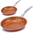 Innovacook Duo - Pack Copper Ceramic Frying - Pack 20cm and 22cm, Long Lasting Pan, Innovative Cookware, Double Layer Coating Pan, Suitable for All Cooking hobs, Copper Style - Orange