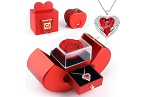 ELEUTH Rosa Stabilizzata Vera con Collana a Cuore,Idee Regalo di Rosa Eterna per Donna,Vera Rosa Conservata per San Valentino,Festa della Mamma,Anniversario,Compleanno,Regali per Lei Fidanzata,Moglie