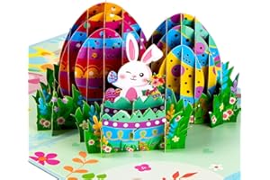 QIZHIQIAMY Carte Pâques, Carte de Paques, Cartes Paques 3D, Carte Paques Enfant, Carte de Pâques Pop Up avec Enveloppe, Carte Joyeuses Pâques avec Lapins, œufs de Pâques et Motifs Floraux (A)
