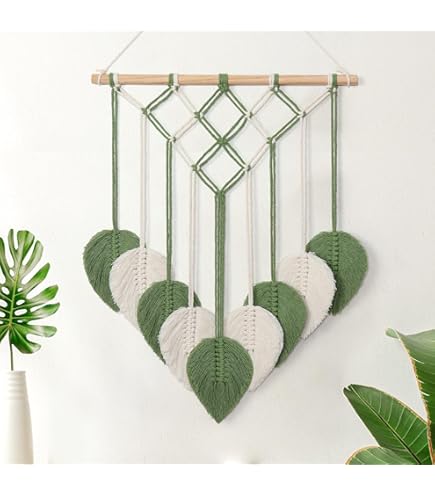 IHONYI Boho Decoratie - Macramé wandtapijt, chique wandtapijt, franjesslinger met 3 m led-lichtsnoer, handgeweven slinger, boho-wanddecoratie voor woonkamer/slaapkamer/balkon/kinderkamer (blad