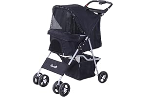 PawHut Passeggino Cani Gatti Animali Domestici Pieghevole 75L x 46P x 94Acm Nero