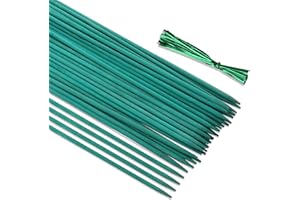 CAKKVDE 50PCS Bamboo Plant Support Sticks with 50 Twist Ties - 44.5cm Garden Stakes for Flowers, Peas & Climbing Plants - Lightweight 5mm Thickness Plant Sticks