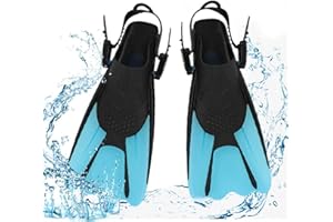 mizikuu Palmes de plongée réglables courtes taille 39-43 avec poche à bandoulière, palmes de plongée légères pour enfants, adultes, palmes de voyage légères pour la natation, la plongée avec tuba