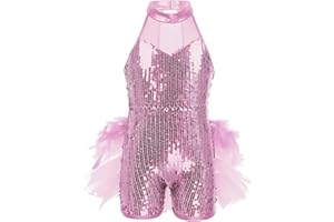 iiniim Kids Girls Sequin Hip Hop Jazz Ballet Latin Dance Dress Leotard Jumpsuit Stage Performance Dancing Costume