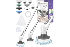Cepillo Eléctrico Limpieza, [IPX8 Impermeable] 14 EN 1 Homtronics Fregadora Giratoria Eléctrica con 9 Cepillo Reemplazables, 400PPM, Cepillo Limpieza Hogar para Baño, Cocina, Coche, Tina, Piso