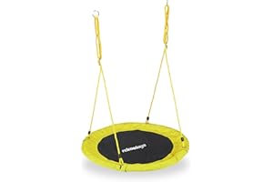 Relaxdays Balançoire nid d'oiseau rond 110 cm à suspendre enfant adulte jardin extérieur Ø 110 cm, 100 kg, jaune
