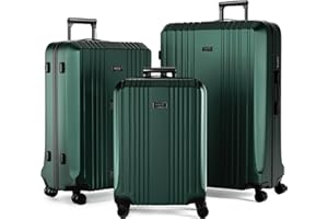 FERGÉ Set 3 valises Rigide léger Serrure TSA Cannes | Lot de 3 - Trolley Voyage | Ensemble de Bagages Vert