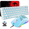 Keyboard and Mouse Gaming Set, 68 Keys Blue Switch 60% Mini Blue Backlit Mechanical Keyboard White, 6400DPI 7 Buttons Lightweight Programmable Mouse Green, USB Wired, Compatible with Windows Mac PS4