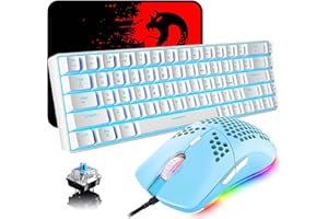 ZIYOU LANG Tastatur und Maus Gaming Set, 68 Tasten Blauer Schalter 60% Mini Eisblaue Backlit Mechanische Tastatur Weiß, 6400DPI Leichte Programmierbar Maus Grün, USB-Kabel, Kompatibel mit Windows Mac PS4