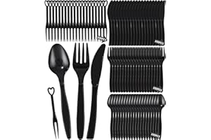 HEUCHAEY 500PCS Juego De Cubiertos De Plástico,Cubiertos de plástico reutilizables Tenedores Plastico,Cuchillo,Cuchara,Tenedor de Fruta-negro Para Mesas De Comedor,Fiestas,Cumpleaños Y Escenas Al Aire Libre