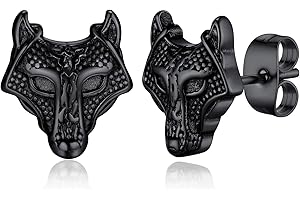 FaithHeart Norse Viking Earrings Studs Stainless Steel Wolf Head/Thor Hammer/Compass/Valknut Ear Jewelllery Punk Earring Set for Men Women