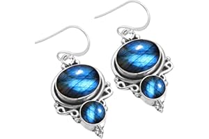 Echter 925 Sterling Silber Handgefertigter Schmuck Oval Rund Bernstein, Granat, Lapis, Onyx Natürlicher Edelstein Boho Tropfen Ohrhänger für Frauen