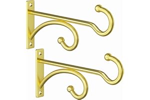 PICKPIFF 2 ganci per piante da 15 cm, per appendere piante, per interni ed esterni, ganci da parete per piante, cestini, campanelli a vento, mangiatoia per uccelli, casetta per uccelli (oro, metallo)