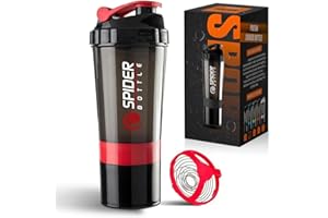 Roe Tenpo Protein Shaker Bottle 500ml with Extra Compartment | BPA-Free Protein Bottle Shaker for Protein Shakes | Leak Proof & Dishwasher Safe | Protein Shake Gym Bottles for Men & Women (Red)